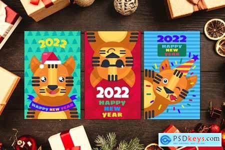 Happy New Year Greeting Cards Set With Tiger