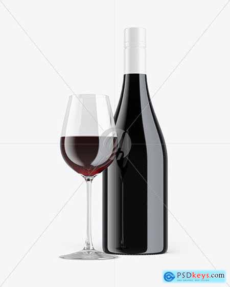 Green Glass Red Wine Bottle With Glass Mockup 88529