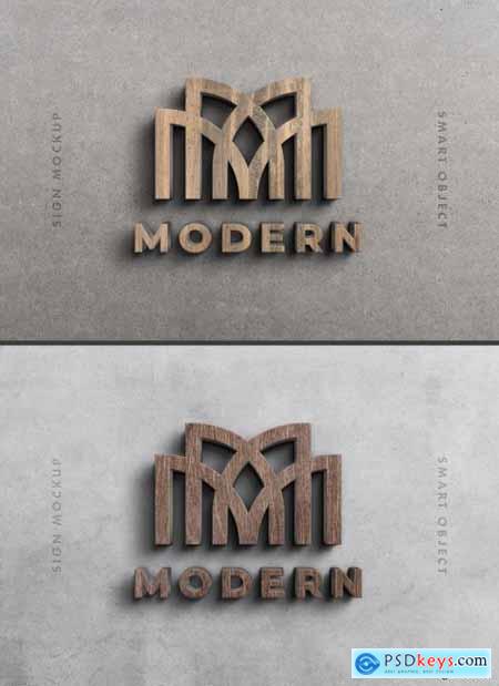 3D Wood Logo Sign Mockup on Dark Wall 354730599
