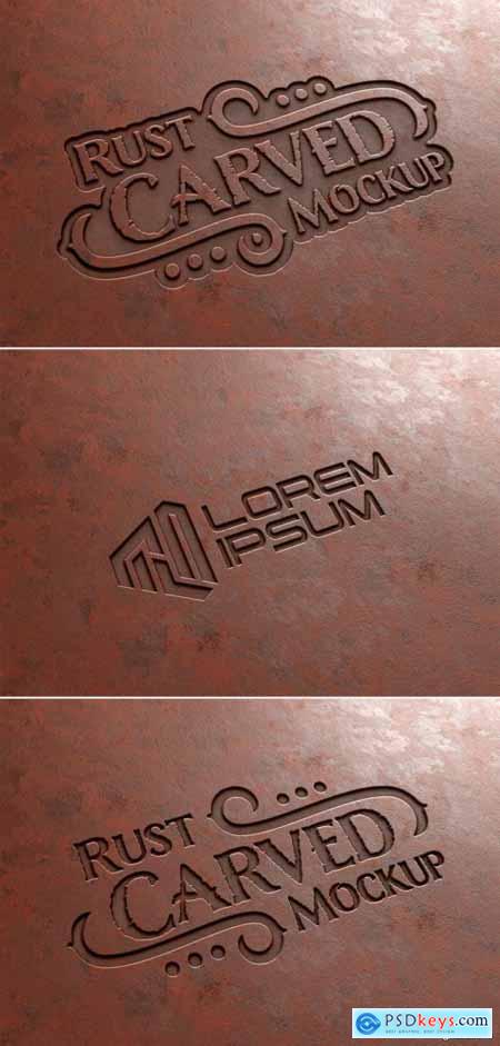 Carved Text Effect in Rusted Metal Mockup 355043324