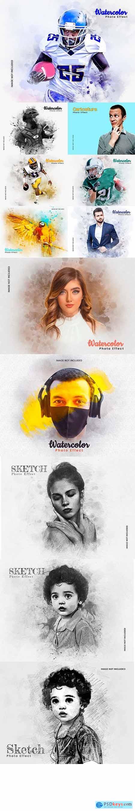 Mixed media watercolor photo effect template