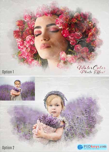Watercolor Painting on Paper Texture Photo Effect Mockup 470002957