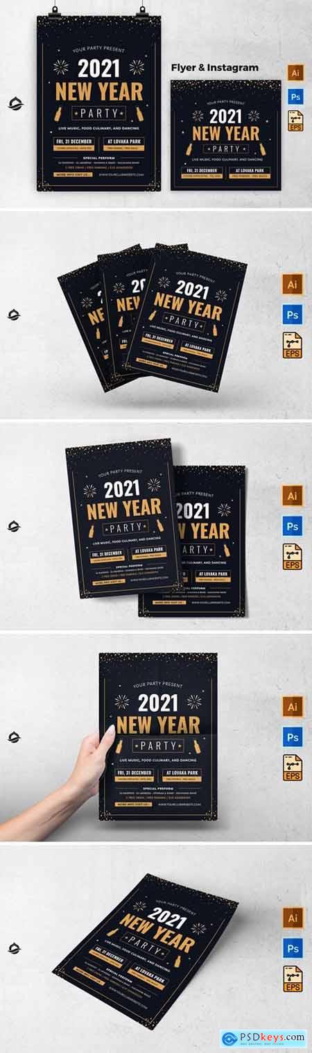 Blue Gold New Year Template Flyer & Instagram Post