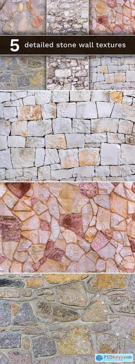Set of 5 different stone wall textures