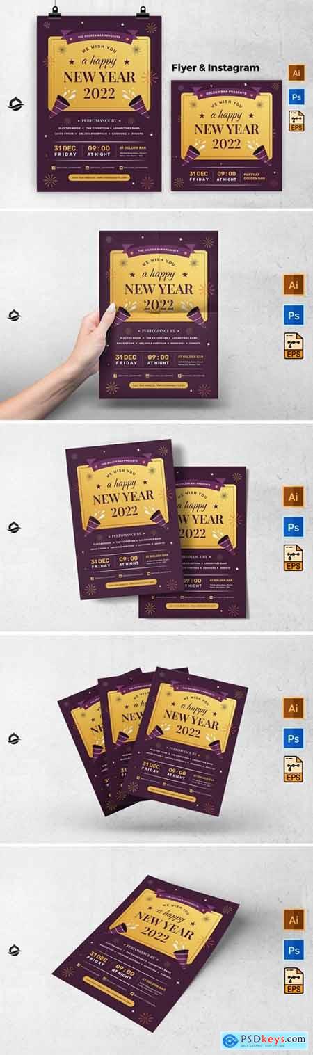 Gold New Year Party Template Flyer & Instagram