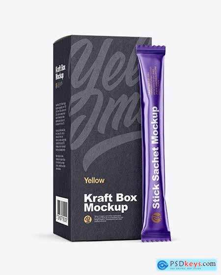 Matte Metallic Stick Sachet w- Kraft Box mockup 83165