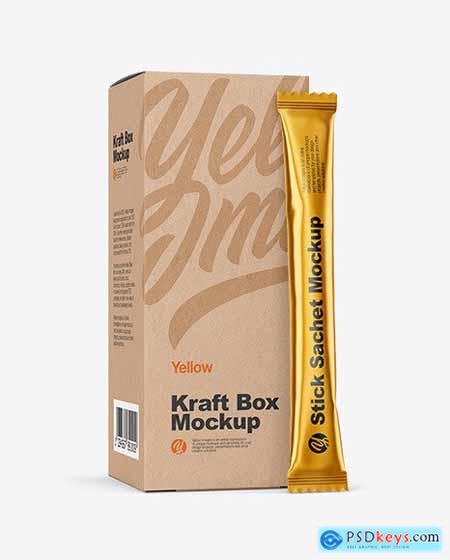 Matte Metallic Stick Sachet w- Kraft Box mockup 83165