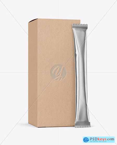 Matte Metallic Stick Sachet w- Kraft Box mockup 83165