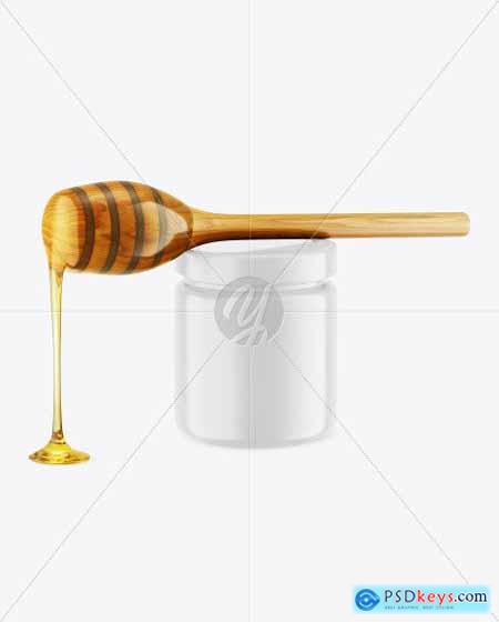 Glossy Honey Jar w- Wooden Dipper Mockup 85664