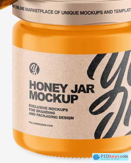 Glossy Honey Jar w- Wooden Dipper Mockup 85664