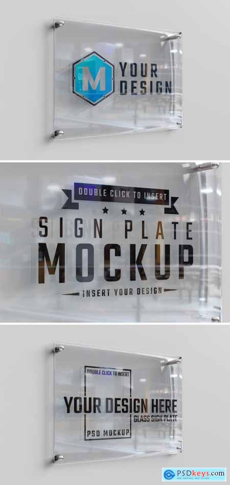 Glass Sign Plate on White Wall Mockup 470949007