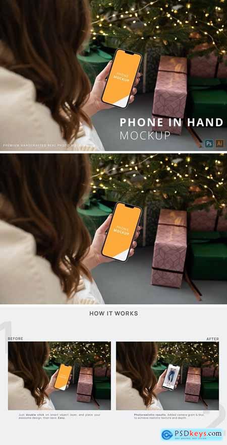 iPhone 13 Pro Max in Hand Christmas Tree Mockup