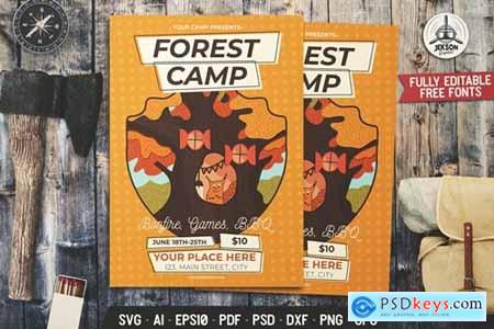 Forest Camp, Travel Poster with Squirrel and Tree