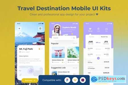 Travel Destination Mobile App UI Kits Template