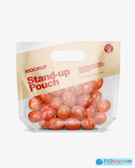 Glossy Transparent Stand-Up Pouch W- Tomatos Mockup 33292
