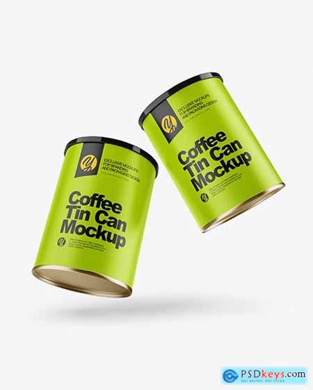 Two Matte Coffee Tin Cans Mockup 34102