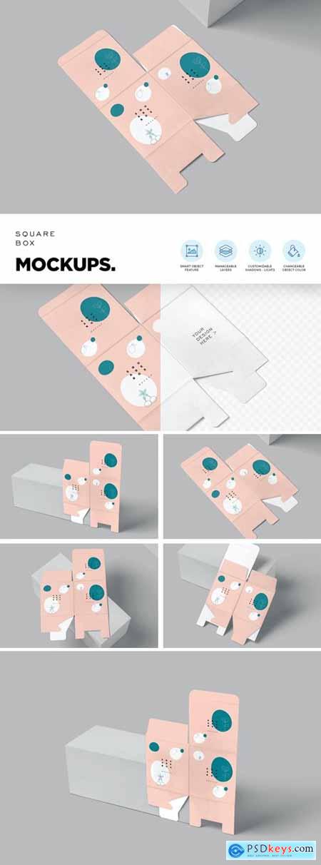 Unfolded Square Box Mockups