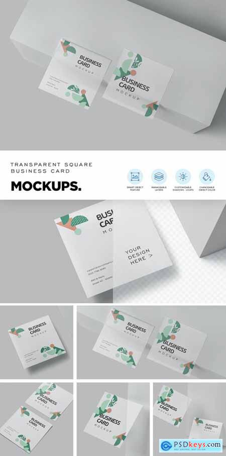 Square Clear Visiting Card Mockups