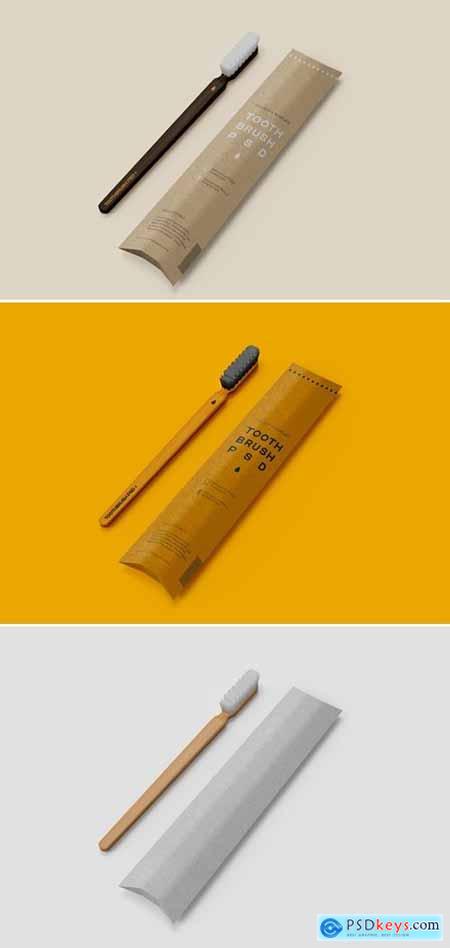Wooden Toothbrush with Box Mockup