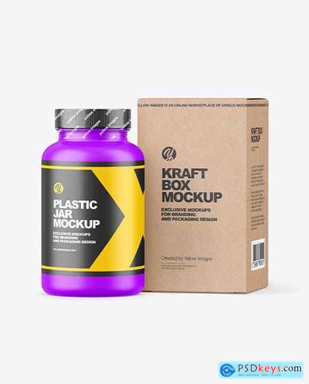 Matte Plastic Jar with Kraft Box Mockup 94997