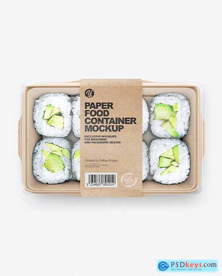 Paper Food Container With Sushi-Rolls Mockup 94996