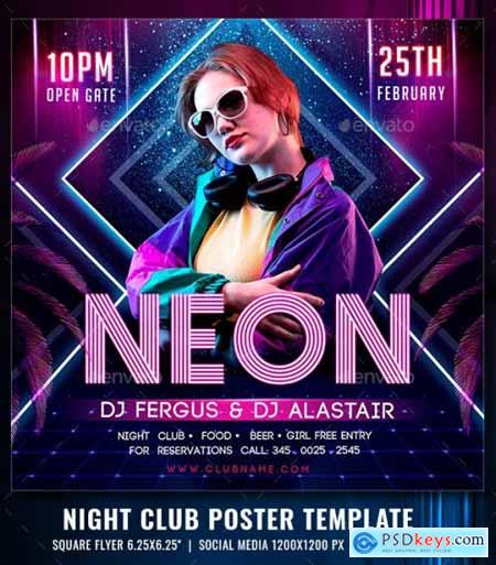 Neon Club Party Poster Template 33708990
