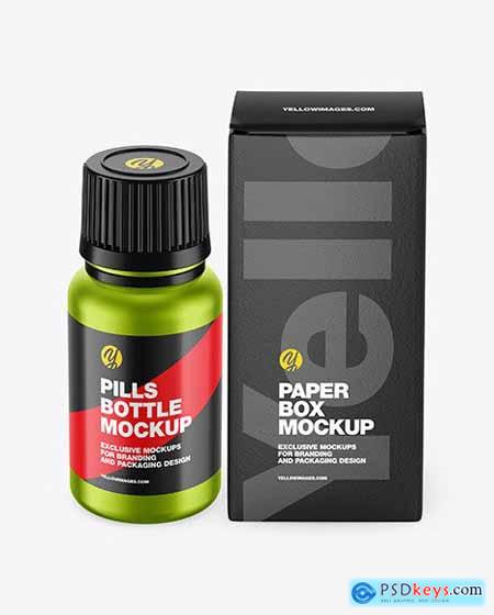 Metallic Pills Bottle W- Paper Box Mockup 66690