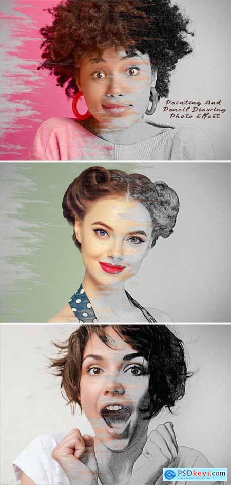 Painting and Pencil Drawing Photo Effect Mockup 484040522