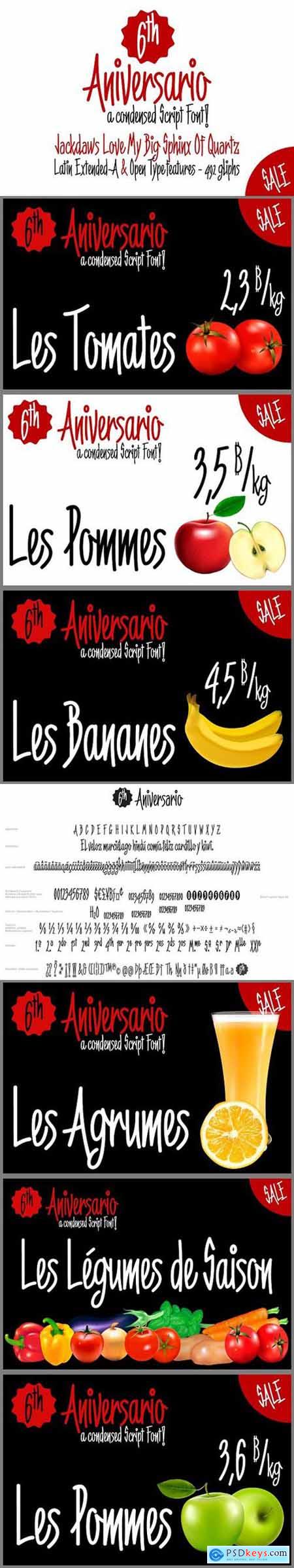 6th Aniversario a condensed font