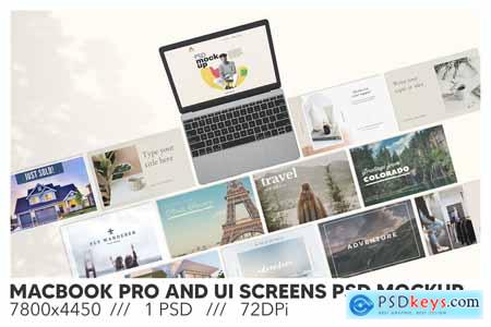 Macbook Pro and Ui Screens PSD Mockup NXFFQ5N