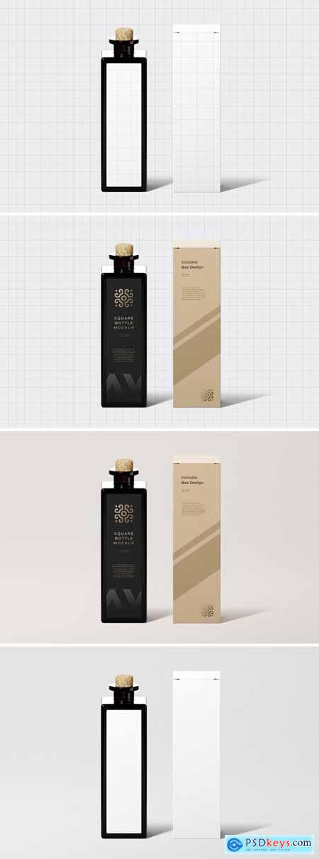 Square Bottle With Box Mockup