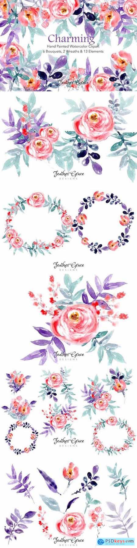 Charming Floral Collection - Hand Painted Watercolor Clip Art