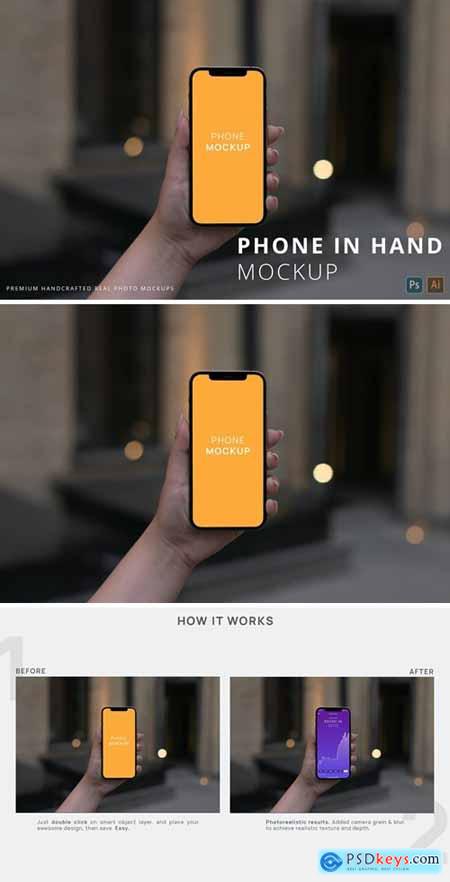 iPhone 12 Pro in Womans Hand Mockup with Bokeh