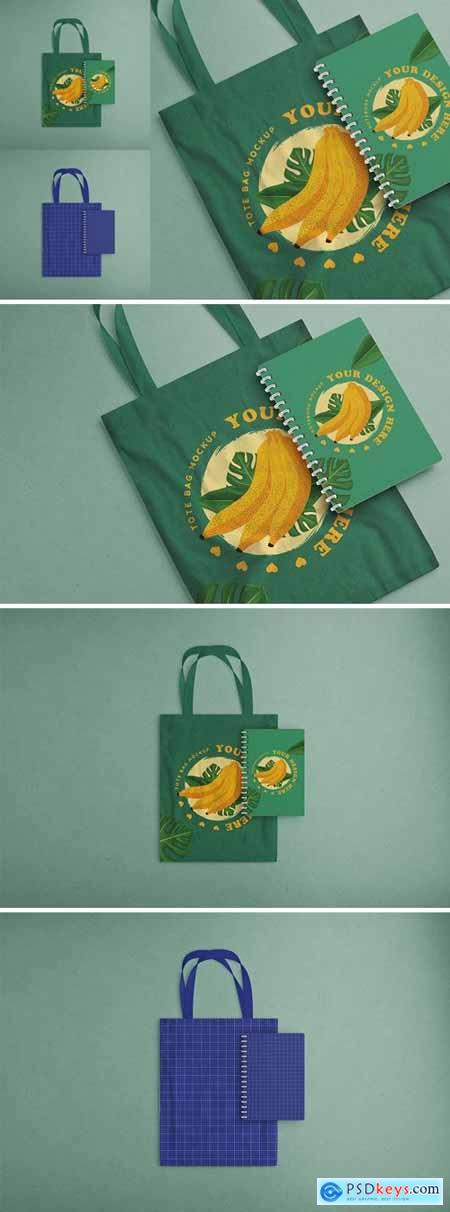 Tote Bag Mockup With Notebook