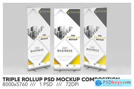 Triple Rollup PSD Mockup Composition