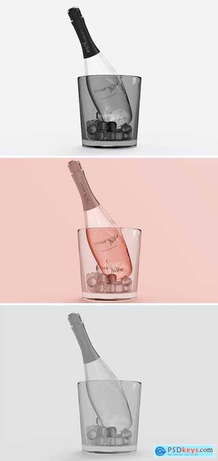 Champagne Bottle in a Bucket with Ice Mockup