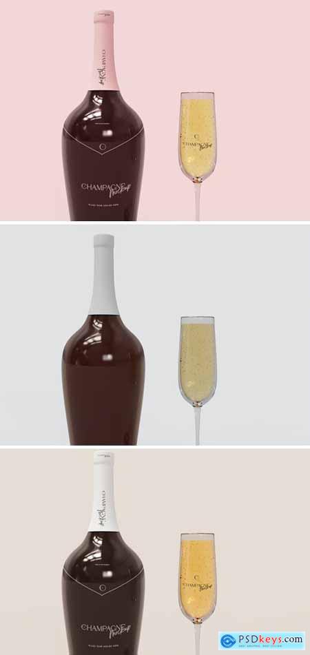 Sparkling Wine with Glass Mockup