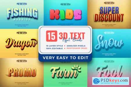 Editable 3D Text Style Effect Bundle PSD