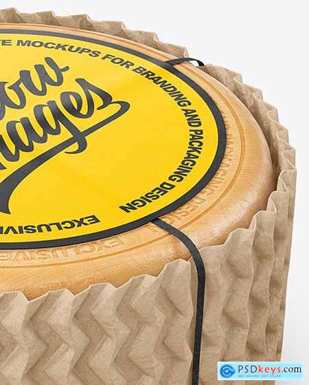 Cheese Wheel w- Kraft orrugated Paper wrapping label mockup 95521