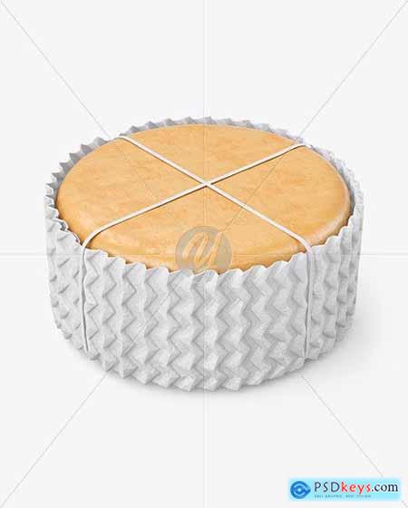 Cheese Wheel w- Kraft orrugated Paper wrapping label mockup 95521