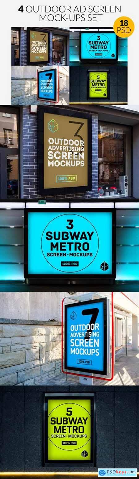 4 Outdoor Ad Screen Mock-Ups Set