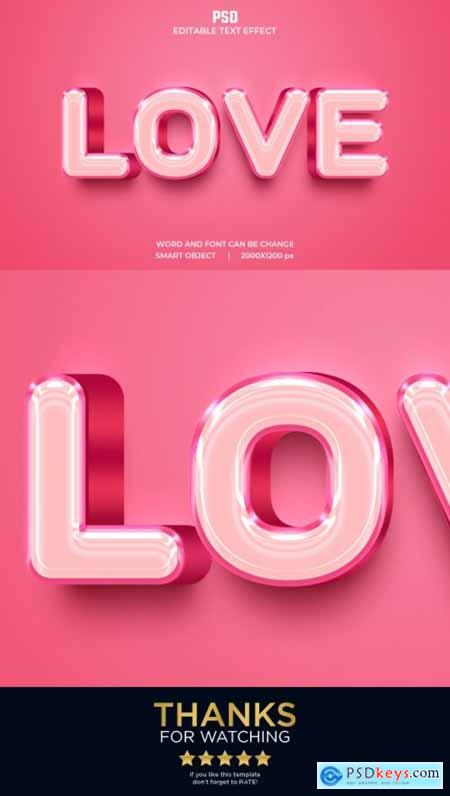 Love pink color 3d editable text effect Premium PSD with background 35397376