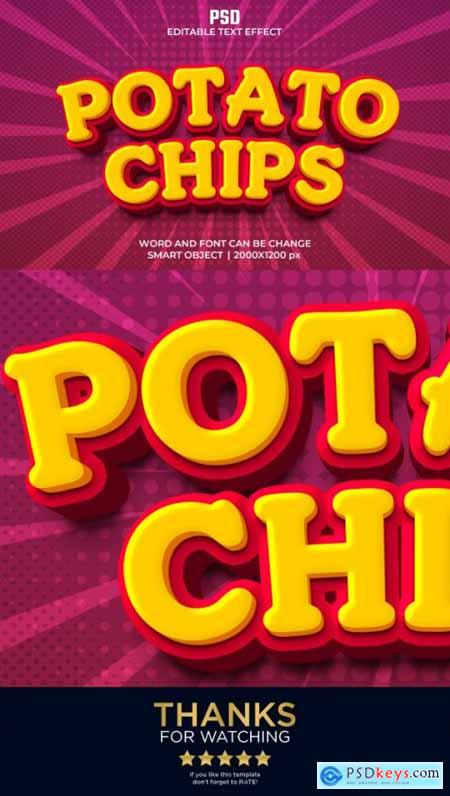 Potato chips 3d Editable Text Effect Premium PSD with Background 36351241