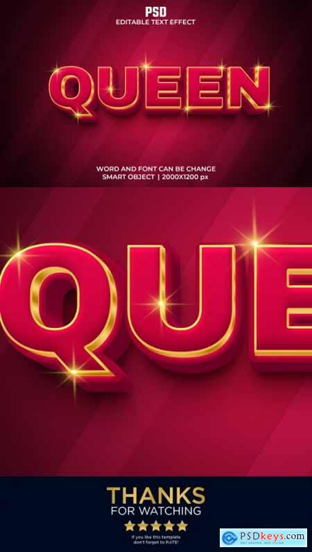 Queen 3d Editable Text Effect Style Premium PSD with Background 36319236