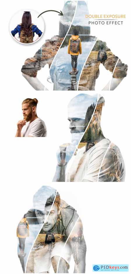 Photo Collage Double Exposure Strip Effect Mockup 486149493