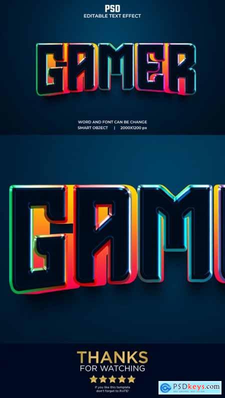 Gamer colorfull 3d editable text effect Premium PSD with background 35397311