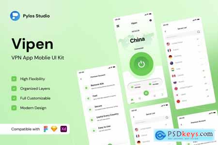 Vipen - VPN Mobile App UI Kits 92BC8J4