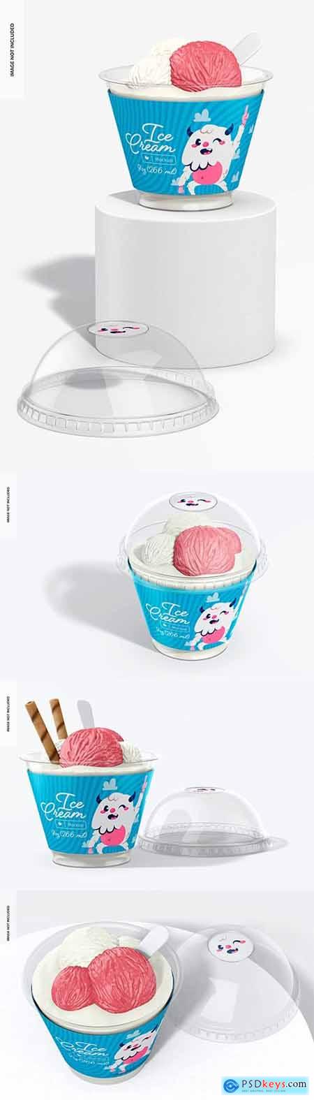 9 oz ice cream cup with lid mockup