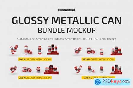 Glossy Metallic Can Mockup Bundle 7026595