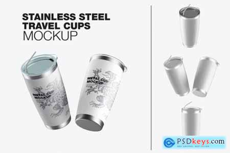 Set of Stainless Steel Travel Cups Mockup